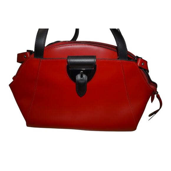 Nicoli Made in Italy Red Genuine Leather Structured Satchel Top Handle Bag - Picture 2 of 10